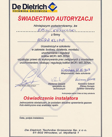 Certyfikat Super Hydraulik Wrocław