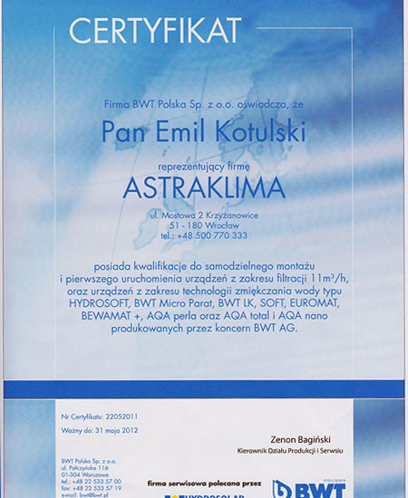 Certyfikat Super Hydraulik Wrocław